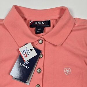 Ariat Women's Medium M Prix Short-Sleeve Cotton Polo Shirt Equestrian Peach Twig